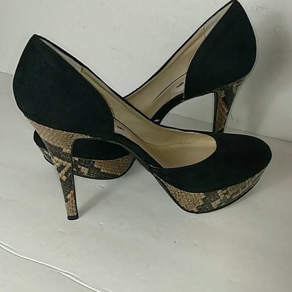 Nine West Black Suede Snake Print Heels - Picture 3 of 7